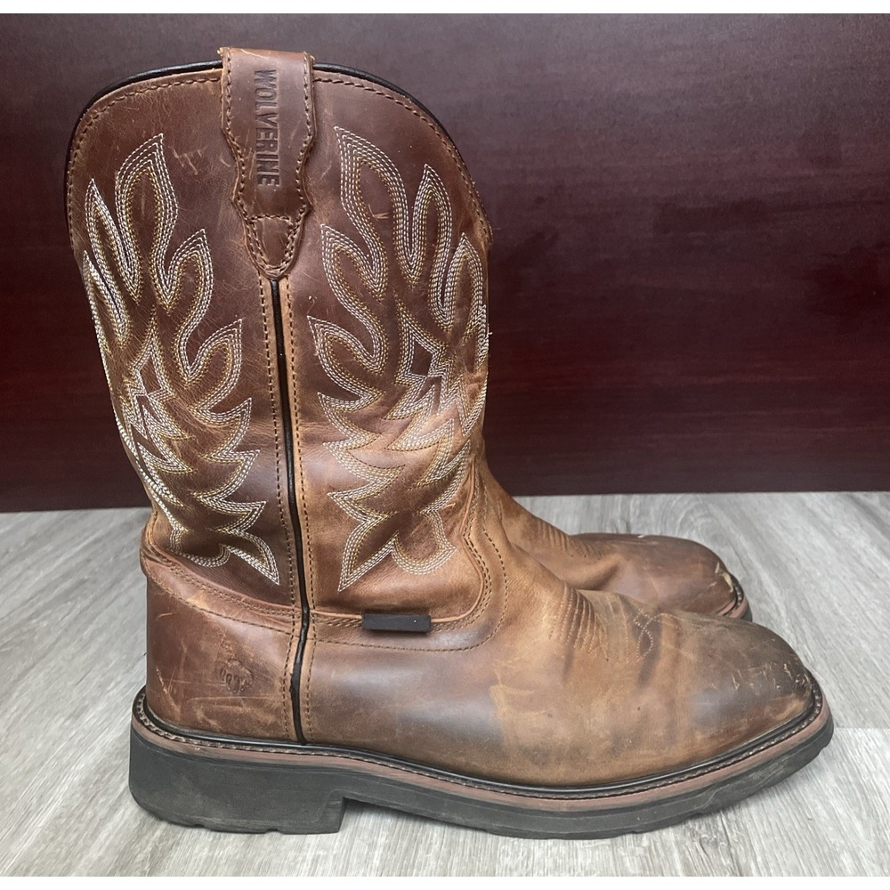 Wolverine Cowboy‎ Boots Men's 10 EW Brown Leather Western Steel Toe Shoes